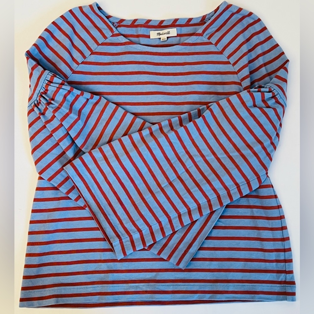 Madewell Shirred-sleeve Stripe Sailor Top - (size xxs) - Picture 2 of 10